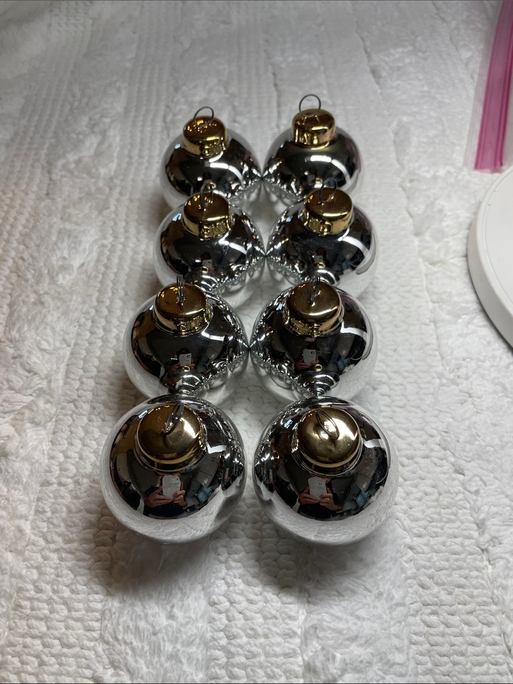 Department 56 , decorated in 14 K gold. Silver and Gold Holiday Bauble Set -
